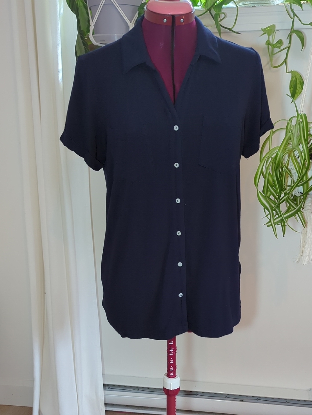 Simons Dark Navy Short Sleeve Button-Front Shirt / S